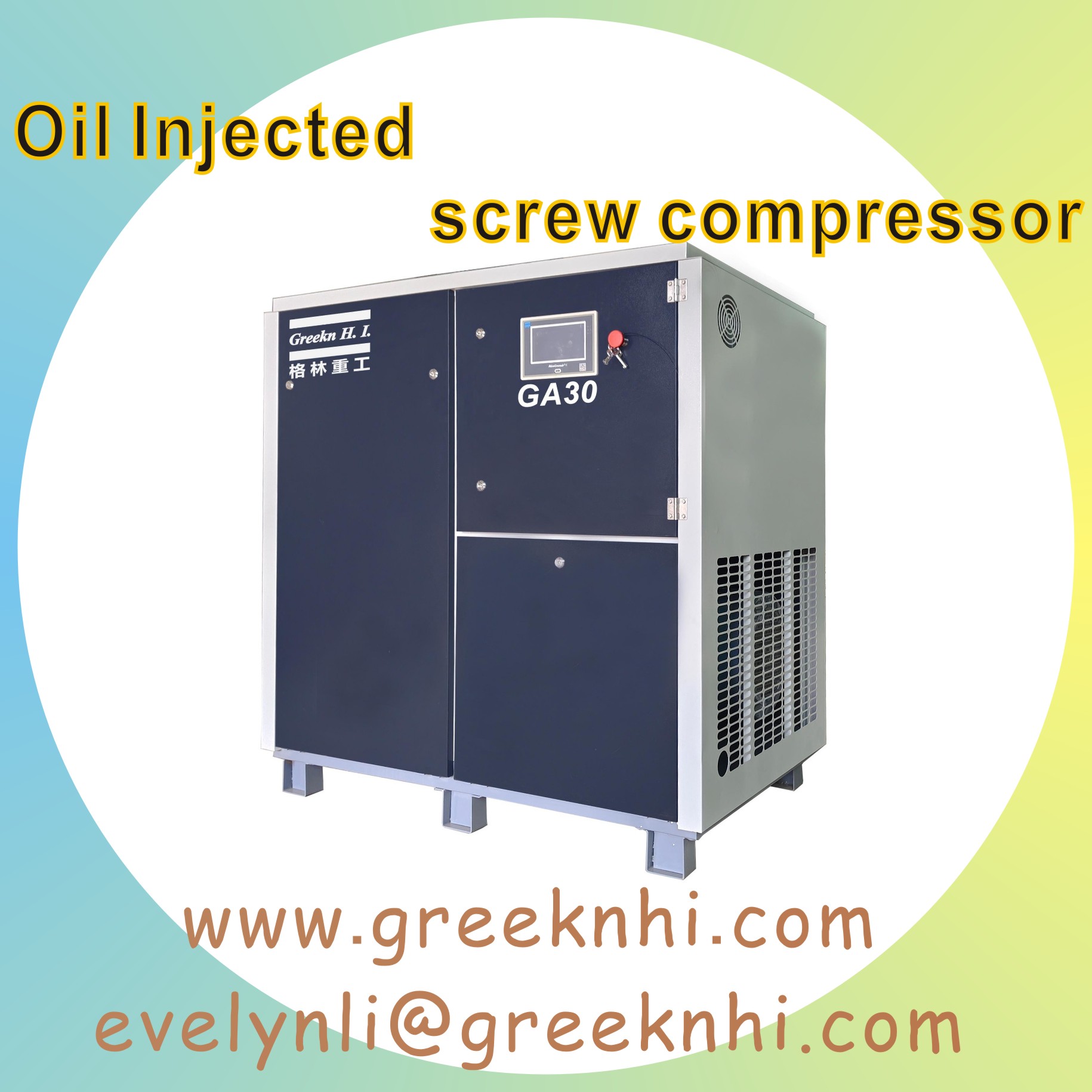 Greeknhi Industrial Use GA30 Oil Injected Rotary Screw Air Compressor 30kw 40hp In Grey