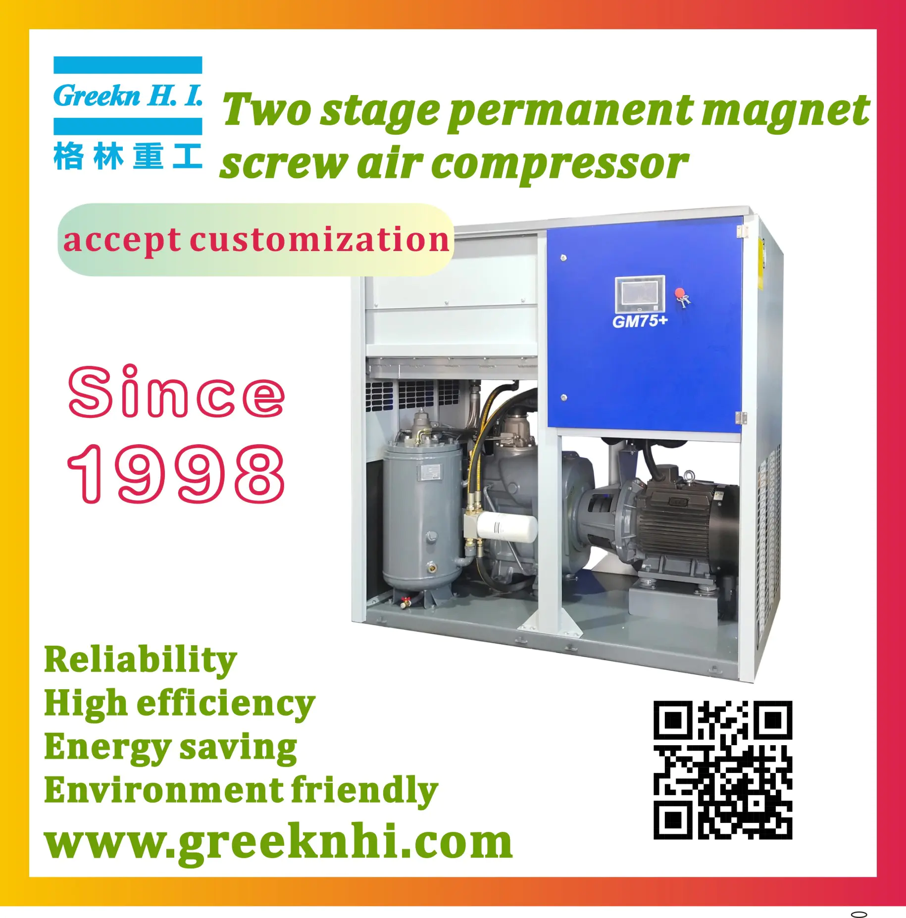 Greenair GM75+ 75kW Variable Speed Permanent Magnet Motor Screw Air Compressor