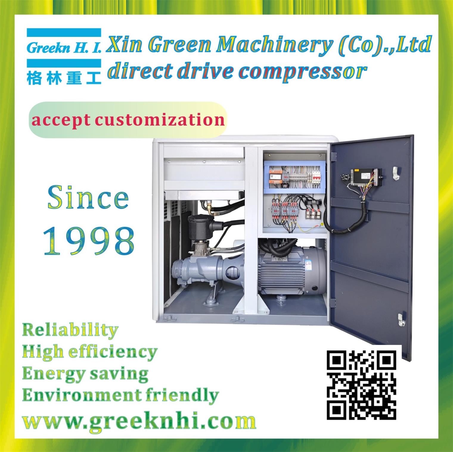 Greeknhi GA15 15kW 20HP Direct Drive Oil Injected Rotary Screw Air Compressor